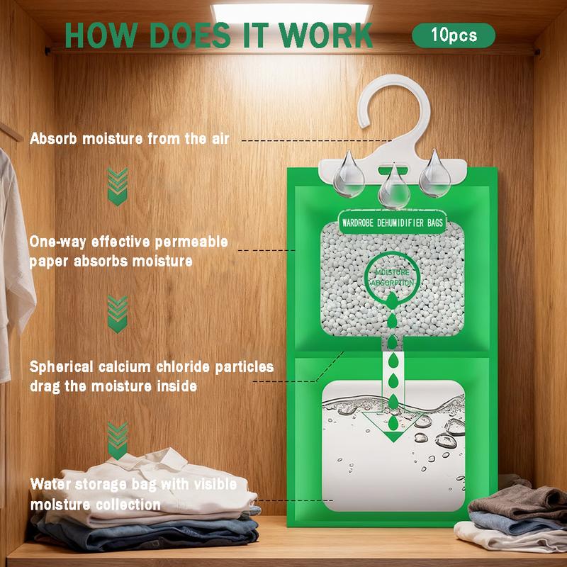Moisture Absorbers 10 Pack Set, Hanging Closet Dehumidifier Bags, Humidity Packs, Desiccant, Closet Dehumidifiers With Fragrance Free