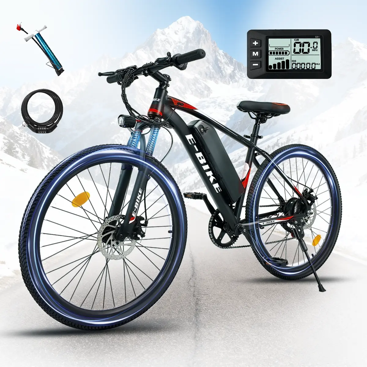 Unisex 26-Inch Mountain Bike with 1500W Motor, 25MPH Speed, 50+ Mi Removable Battery, 7-Speed, Front Suspension, Dual Brakes, UL 2849 Certified Lightweight MTB Frame for Commuting, Hiking/Light Outdoor Urban Racer All-Terrain E-Bike