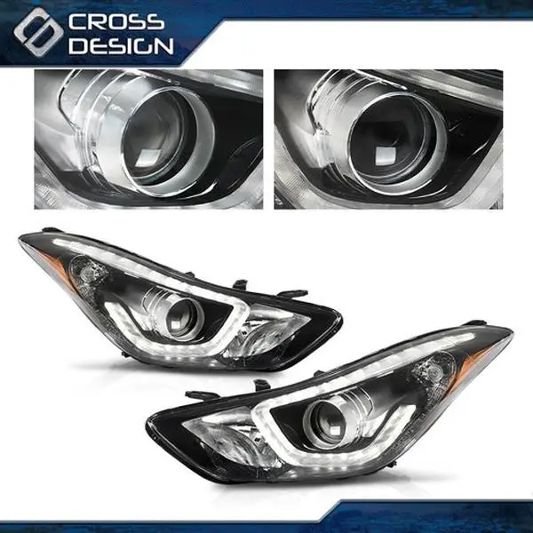 CROSSDESIGN Vehicle-Specific Fit LED DRL Projector Headlight Assemblies, Bulb-Free Car Lighting Accessories, Daytime Running Light Replacement for 14-16 Hyundai Elantra (Left + Right), Led Drl Headlight