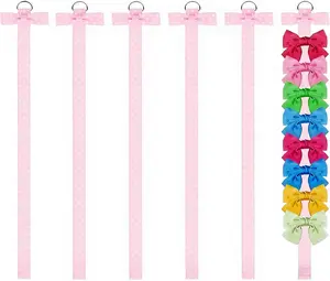 6 PCS Headband Bow Holder for Girls Hair Bows Clips Storage Bow Organizer hanger for Girls Hair Bows accessories Wall Hanging Organizer for Baby Room, Nursery Decors or Travel (Pink)