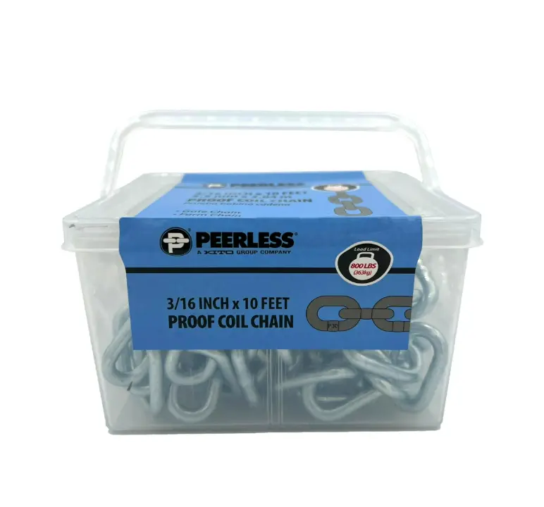 3/16" Proof Coil Chain, 10', Grade 30, Zinc, Peerless Chain Company