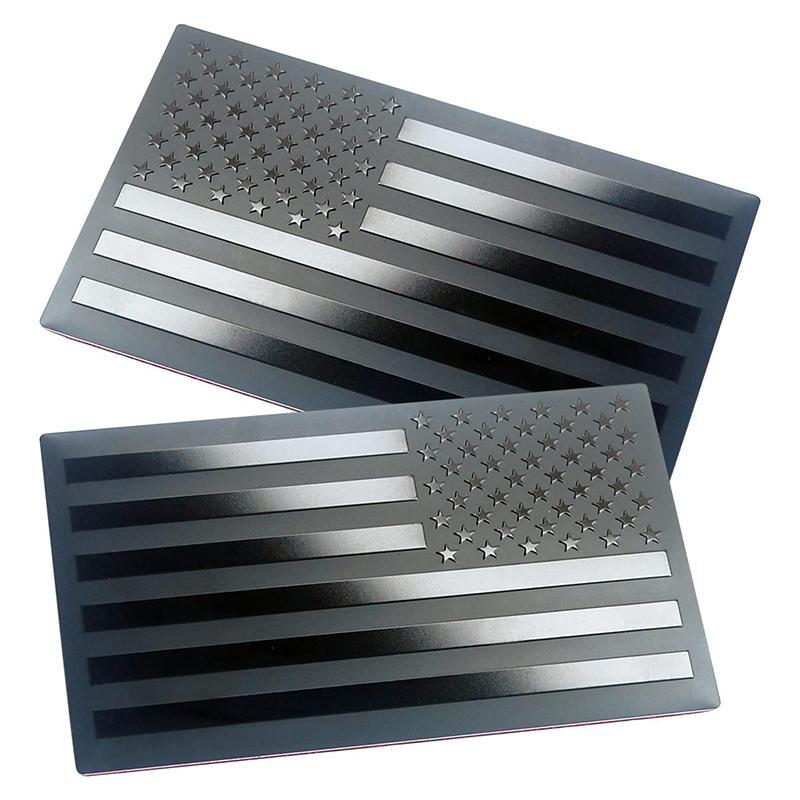 【FaddishDeal】4-PCS American Flag Badge Decals, black metal American Flag decals forward and reverse set car truck stickers.