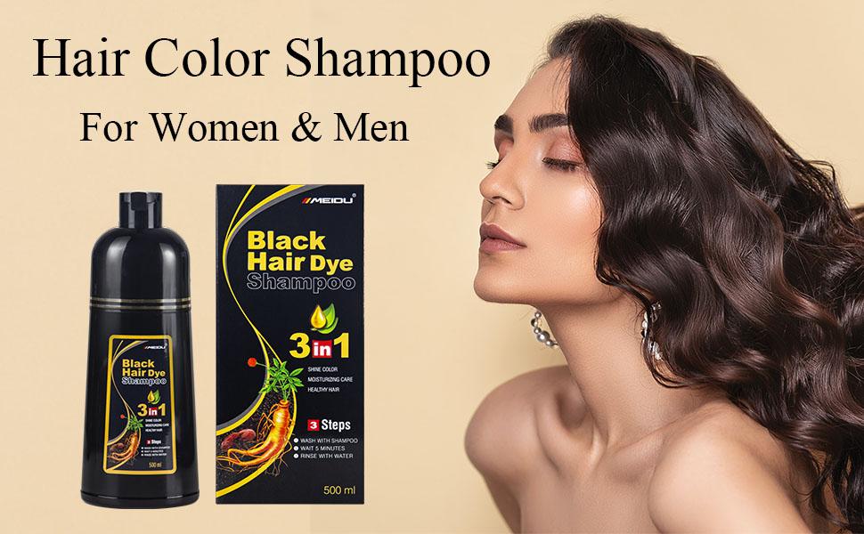 MEIDU Hair Dye Shampoo 3 in 1,Herbal Ingredients,Contains Ginseng Extract,Can cover gray hairs,Natural Haircoloring,Plant Haircare,black hairdye,Salon