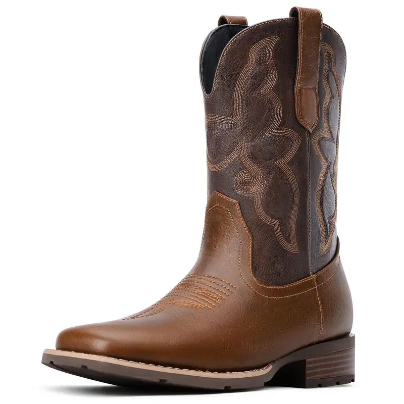Cowboy Boots for Men�C Classic Western Square Toe Pull-On Boots with Embroidered Design christmas gift Footwear Walking Shoes Comfort  Decor FathersDayGift(Home Supplies)/(Home Supplies) Closed