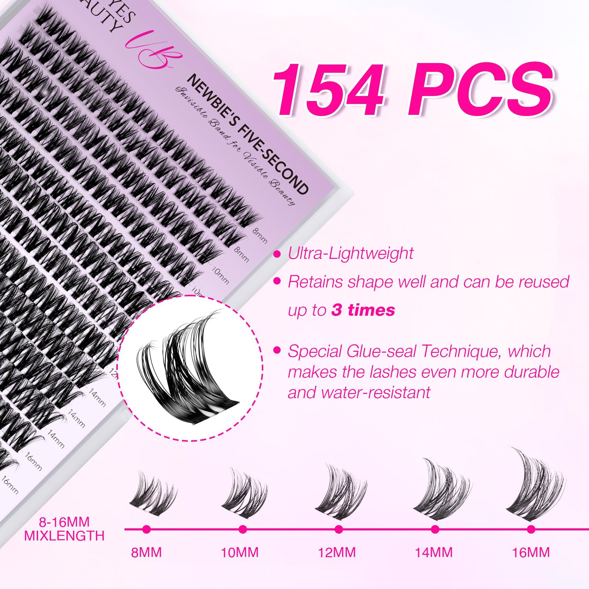 VEYESBEAUTY VB-Ribbon Cluster Lashes Individual Lash Extensions Layered Wispy Faux Mink Lash Newbie's Five-Second DIY Mixed Length for Self Application Makeup at Home Cosmetic Eyelashes Extensions
