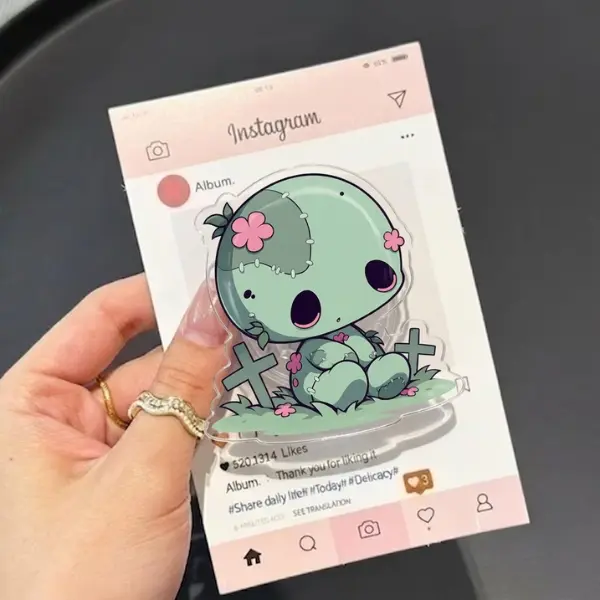 Green Voodoo Doll MagSafe Phone Grip, Cute Zombie Stitched Toy Griptok, Spooky Graveyard Phone Stand, Pastel Goth Aesthetic Accessory