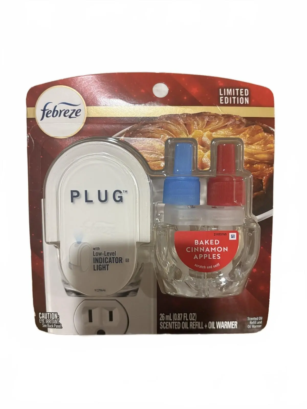 Febreze Plug Air Freshener Warmer & Baked Cinnamon Apples Scent Refill Kit, Limited Edition Home Fragrance Accessory