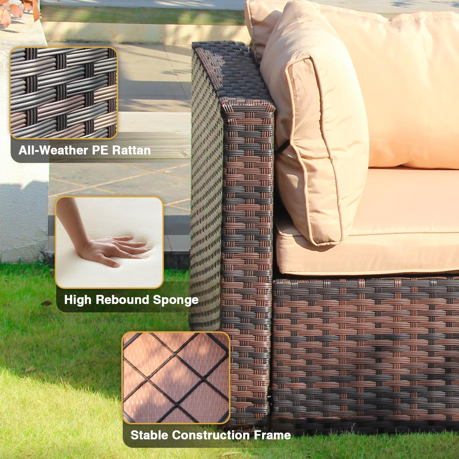 Gaptainer 8 Piece Patio Furniture Set with Fire Pit Table All Weather PE Rattan Outdoor Sectional Sofa Couch with No-Slip Cushions and Glass Top Table for Garden,Poolside,Backyard Gaptainer 8 Piece Patio Furniture Set with Fire Pit Table All Weather PE Rattan Outdoor Sectional Sofa Couch with No-Slip Cushions and Glass Top Table for Garden,Poolside,Backyard