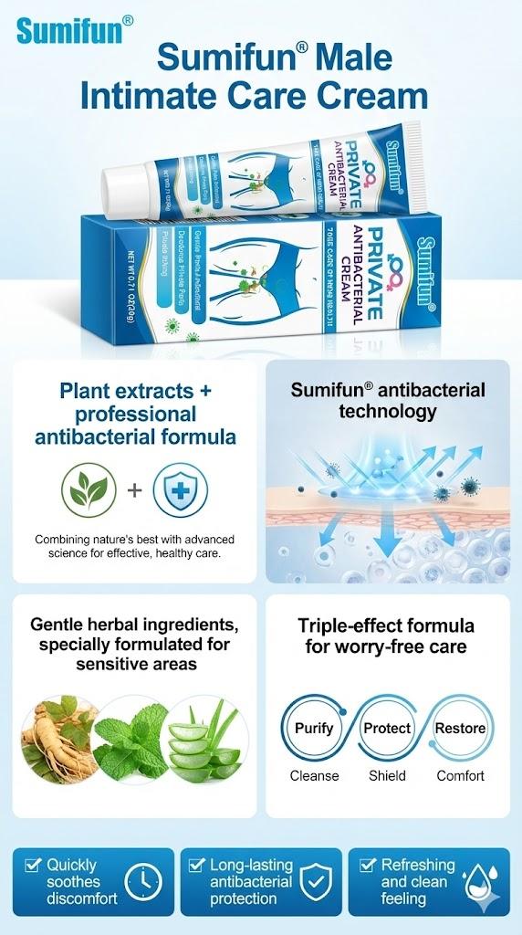 Sumifun Men's Private Cleaning and Care Ointment Anti-itch & Antibacterial 20g Safe for Sensitive Parts Moisturizing Cleanser