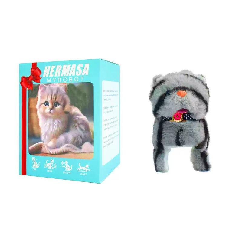 Interactive Robot Kitten, Realistic PlushHoliday HaulRobotic Cat Toy That Walks, Wags Tail & MakesSounds, Cute Pet Toy Gift for Kids & Adults