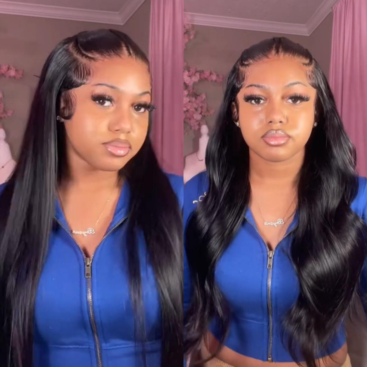 [LIVE SUPER DEAL] 28 Inch 250% Density Human Hair Wig West Kiss Pre Braided Glueless Ready Go Wig Silk Straight Lace Front Wig Pre Cut Lace Wig