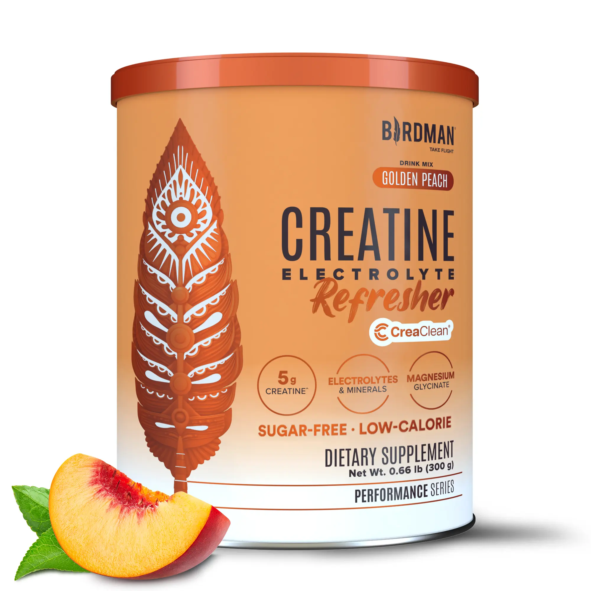 Birdman Creatine Refresher Golden Peach Dietary Supplement - 5g Creatine Monohydrate, Electrolyte Blend, Magnesium Glycinate, Great Salt Lake Salt - Sugar-Free Fitness Hydration Mix for Energy, Recovery - Vegan, CreaClean Batch Tested, 30 Servings