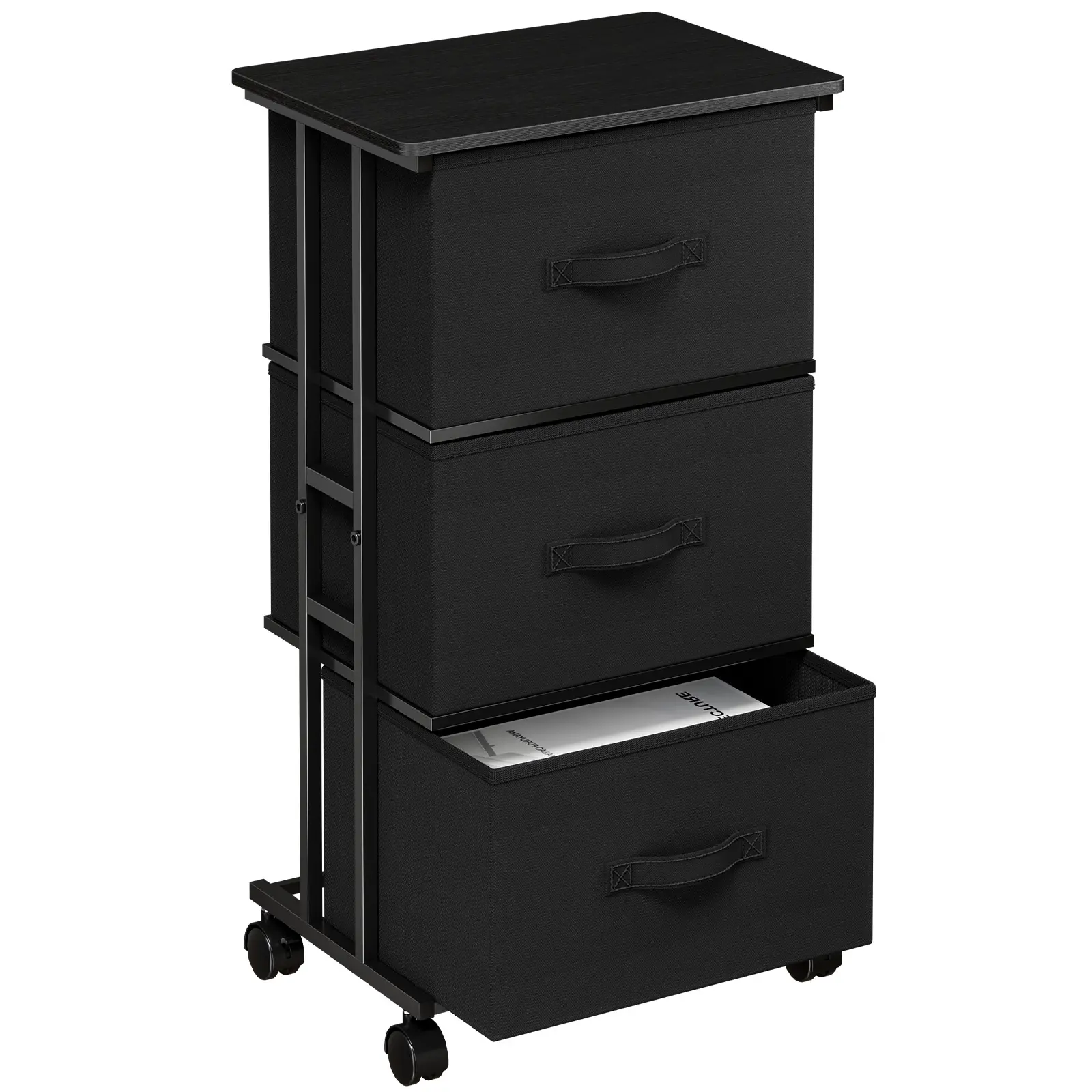 3 Drawer Dresser for Bedroom with Wheels, Storage Cabinet Organizer with Removable Fabric Bins, Sturdy Steel Frame for Living Room, Office, Entryway, Closets