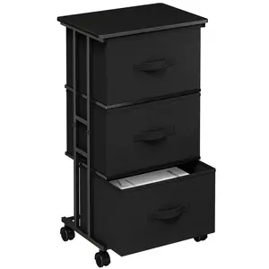 3 Drawer Dresser for Bedroom with Wheels, Storage Cabinet Organizer with Removable Fabric Bins, Sturdy Steel Frame for Living Room, Office, Entryway, Closets