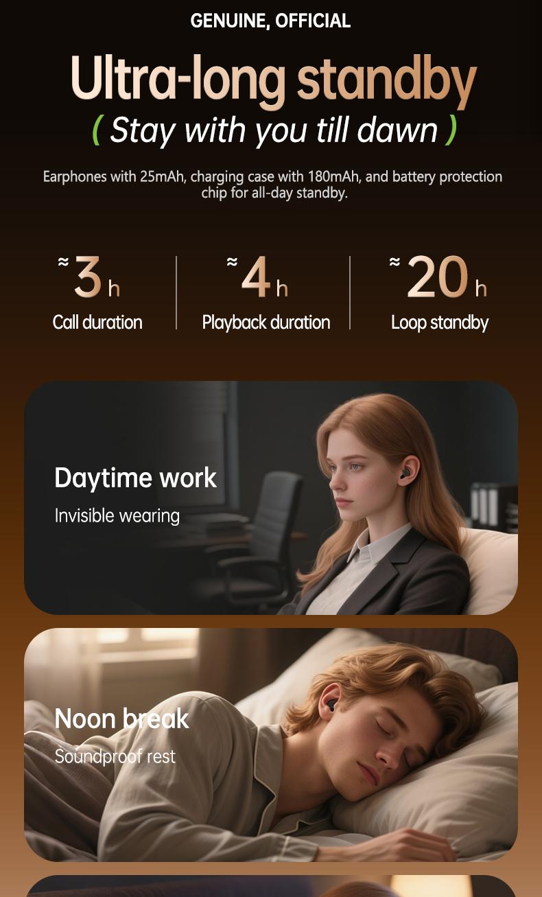 Acer OHR557 Wireless Audio Earphones, Invisible Sleeping Earbuds, Noise Cancelling Headphones for Running, Exercising, Gaming Sports, Electronic Headset Audio, Travel Essentials Bone Conduction Tech Black