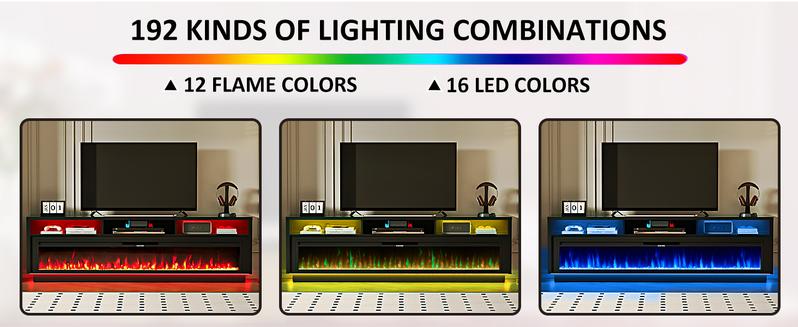 【2 Packages Shipping】AHB 70" Fireplace TV Stand for TVs Up to 80" with 64" Electric Fireplace, LED Light Entertainment Center, Storage Cabinet, Media Console Table