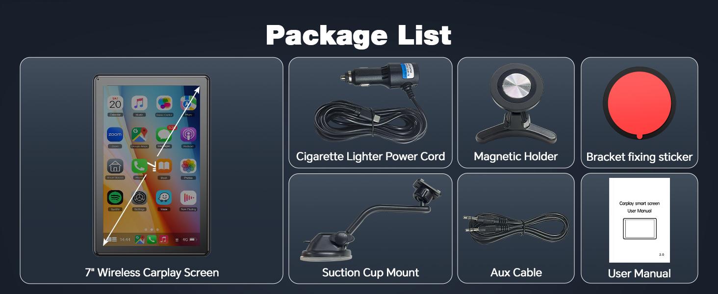 【SpringGlowUp】VOLAM 7-inch Wirelesss CarPlay Screen,supports landscape and portrait display compatible with carplay/Android Auto,supports AUX/Bluetooth/speaker output,suitable for upgrading older car models,in-car audio playback travel navigation