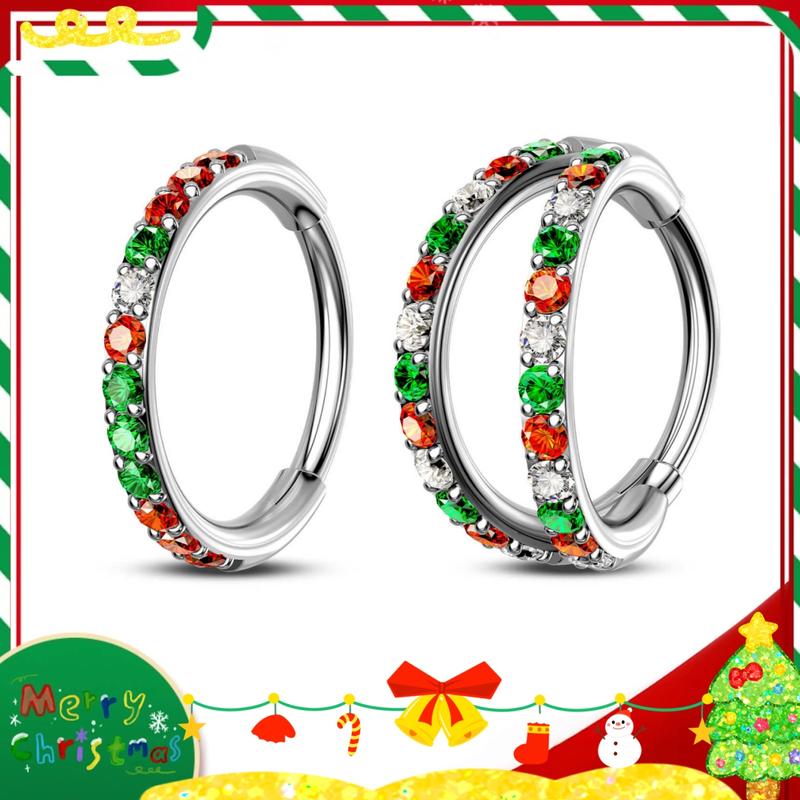 Oufer Christmas 20G/18G AAAAA+ Grade CZ Hinged Segment Nostril Nose Ear Cartilage Piercing Hoop Ring 316L Stainless Steel 5mm-12mm Vintage Body Jewelry with 11 Clear CZ Stones for Nose Conch Helix Lobe Tragus Piercings