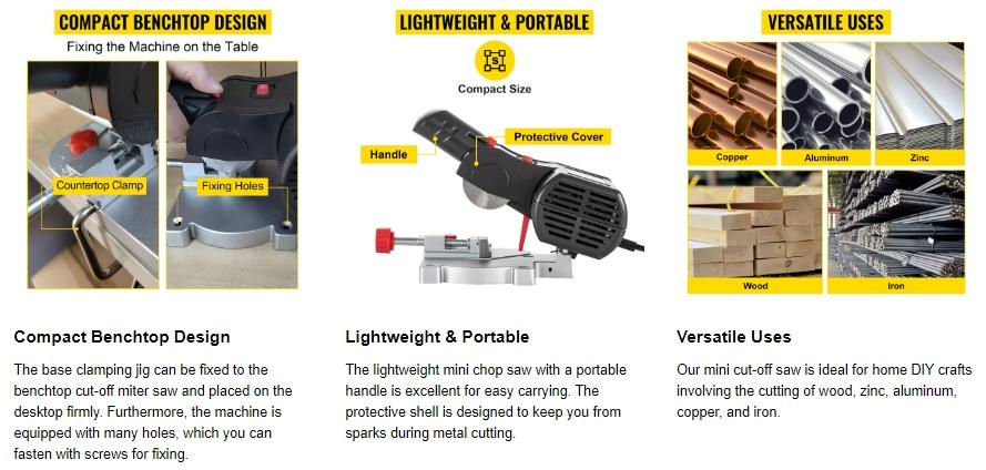 VEVOR Mini Miter Cut-off Chop Saw, TikTokShopBlackFriday, Two 2-5/16" Blade of Steel and Resin with 1/2" Cutting Depth, 0~45° Benchtop Miter Saw for Copper, Aluminum, Wood, Zinc in Hobby Craft VEVOR Mini Miter Cut-off Chop Saw, TikTokShopBlackFriday, Two 2-5/16" Blade of Steel and Resin with 1/2" Cutting Depth, 0~45° Benchtop Miter Saw for Copper, Aluminum, Wood, Zinc in Hobby Craft