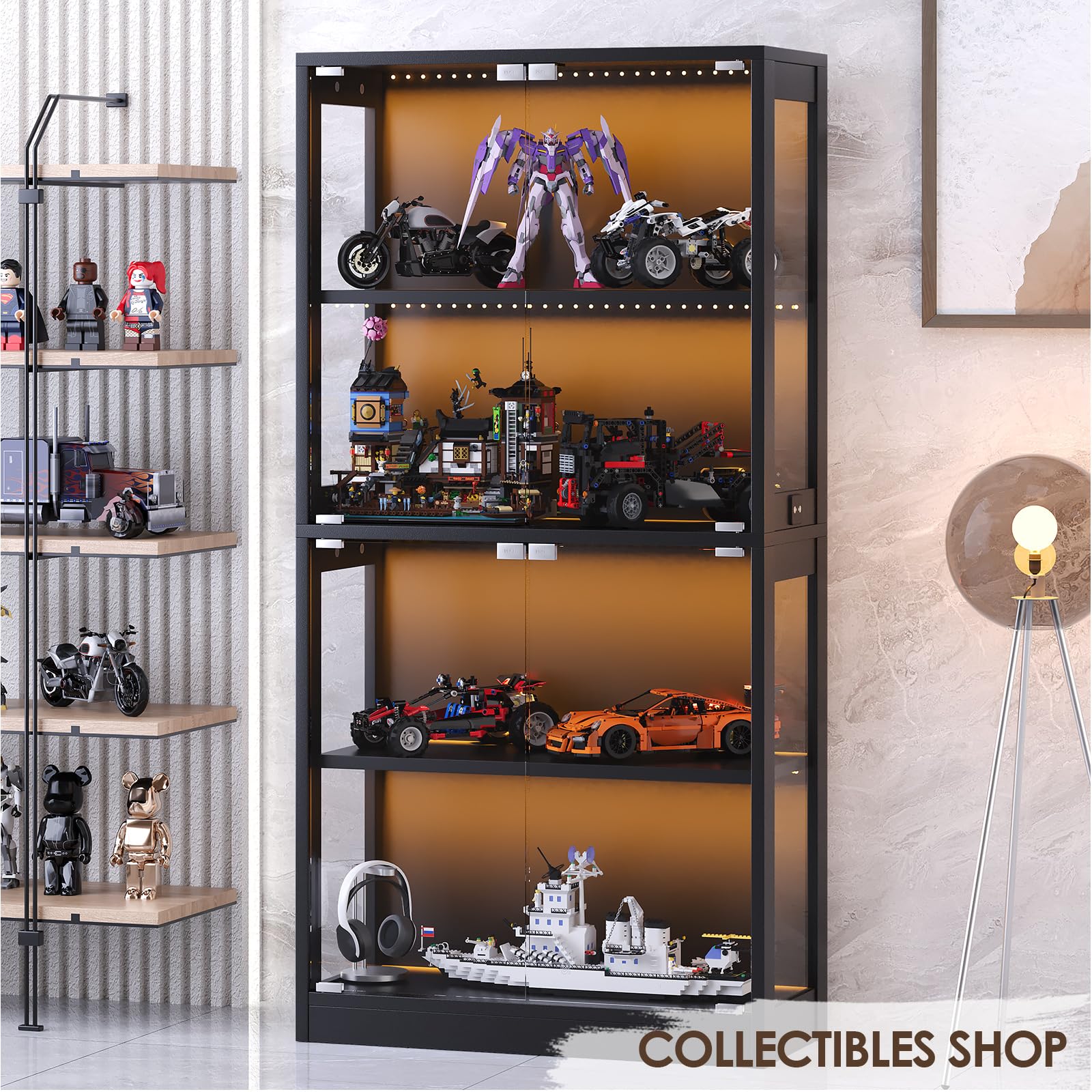 Valentine's Day gifts Display Cabinet with Glass Doors 4-Tier, 7 Vibrant Colors 3 Dynamic Lighting Modes, HD Glass Storage Cabinet with Human Body Sensor for Curio, Trophy, Collectibles Valentine's Day gifts Display Cabinet with Glass Doors 4-Tier, 7 Vibrant Colors 3 Dynamic Lighting Modes, HD Glass Storage Cabinet with Human Body Sensor for Curio, Trophy, Collectibles