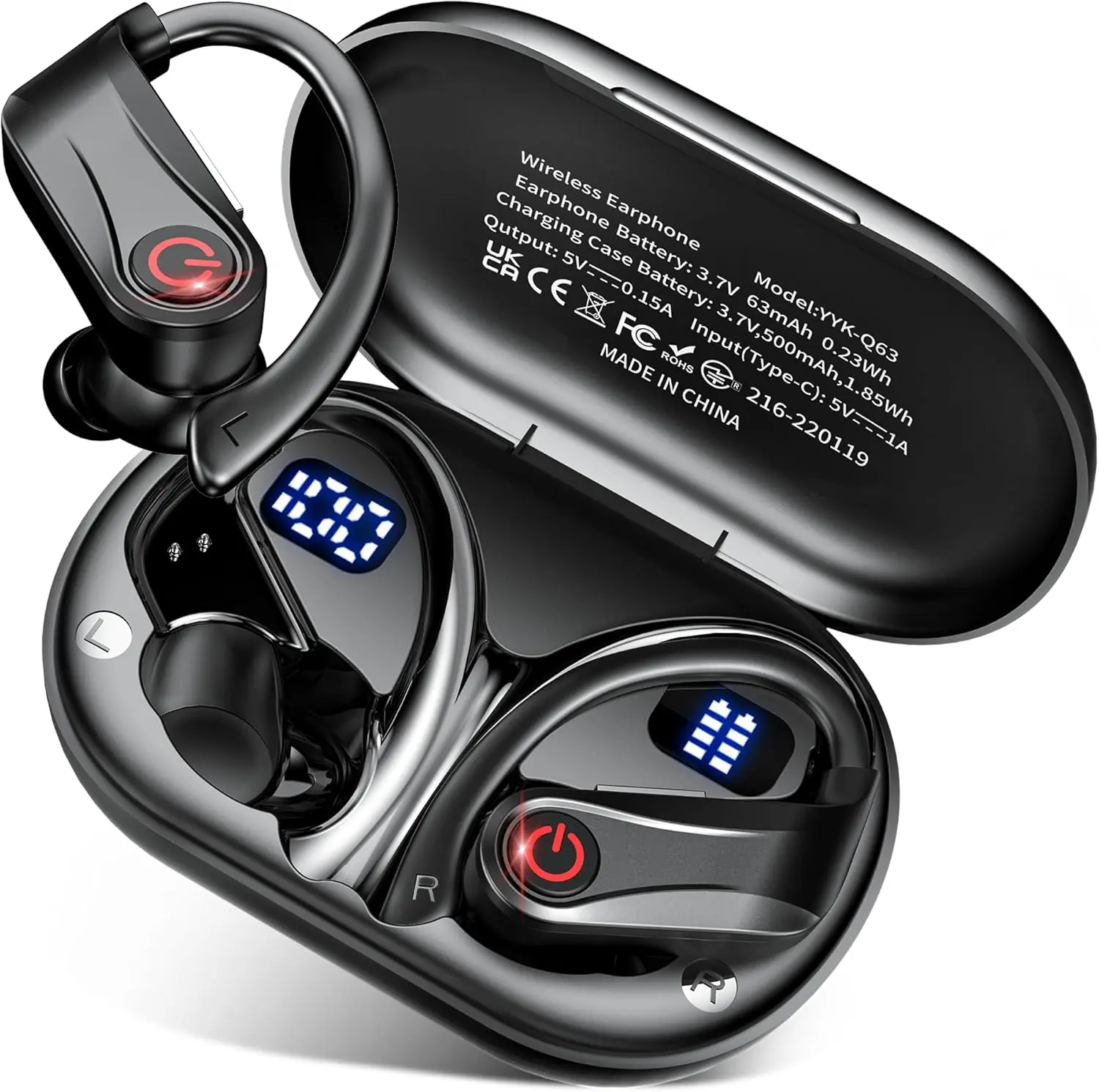 2026 Wireless Headphones 120Hrs Bluetooth 6.1 Earbuds Sports Earhooks with Fast Charging Case, Dual LED Display Earphones ENC Mic with Easy Button, IPX7 Waterproof Earbud for Gym/Running/Workout
