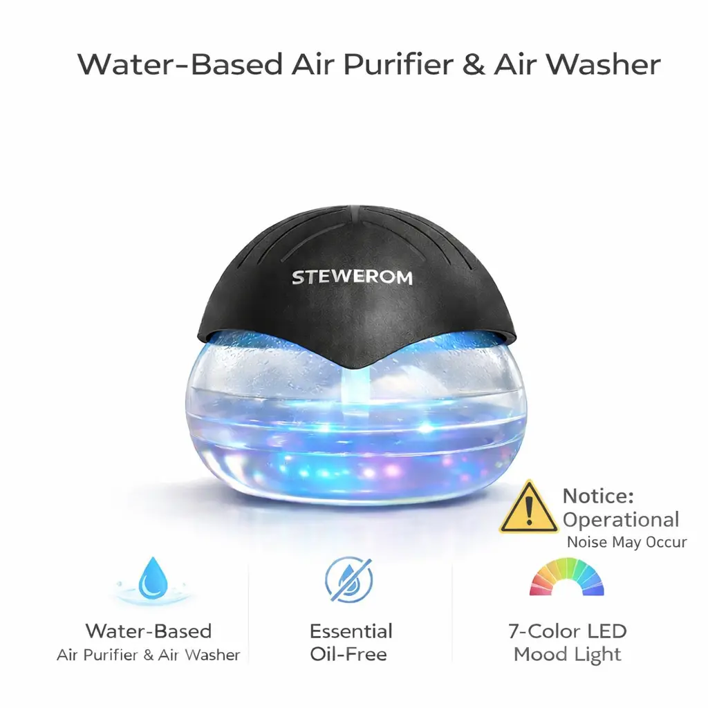 Stewerom Air Purifier - Water Filtration, Negative Ions Ionizer, Scented Humidifier, Essential Oil Fragrance Diffuser, Space-Saving Household Appliance for Home, Office, Humidifier Room Appliances, Desk Humidifiers For Office