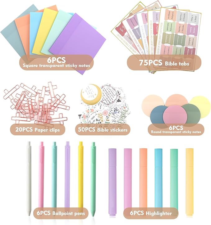 "Bible Study Supplies Set – Bible Tabs, Gel Highlighters, Ballpoint Pen, Transparent Sticky Notes, Cross Paper Clips & Christian Stickers – Christian Gifts for Women & Book Lovers" Pencil