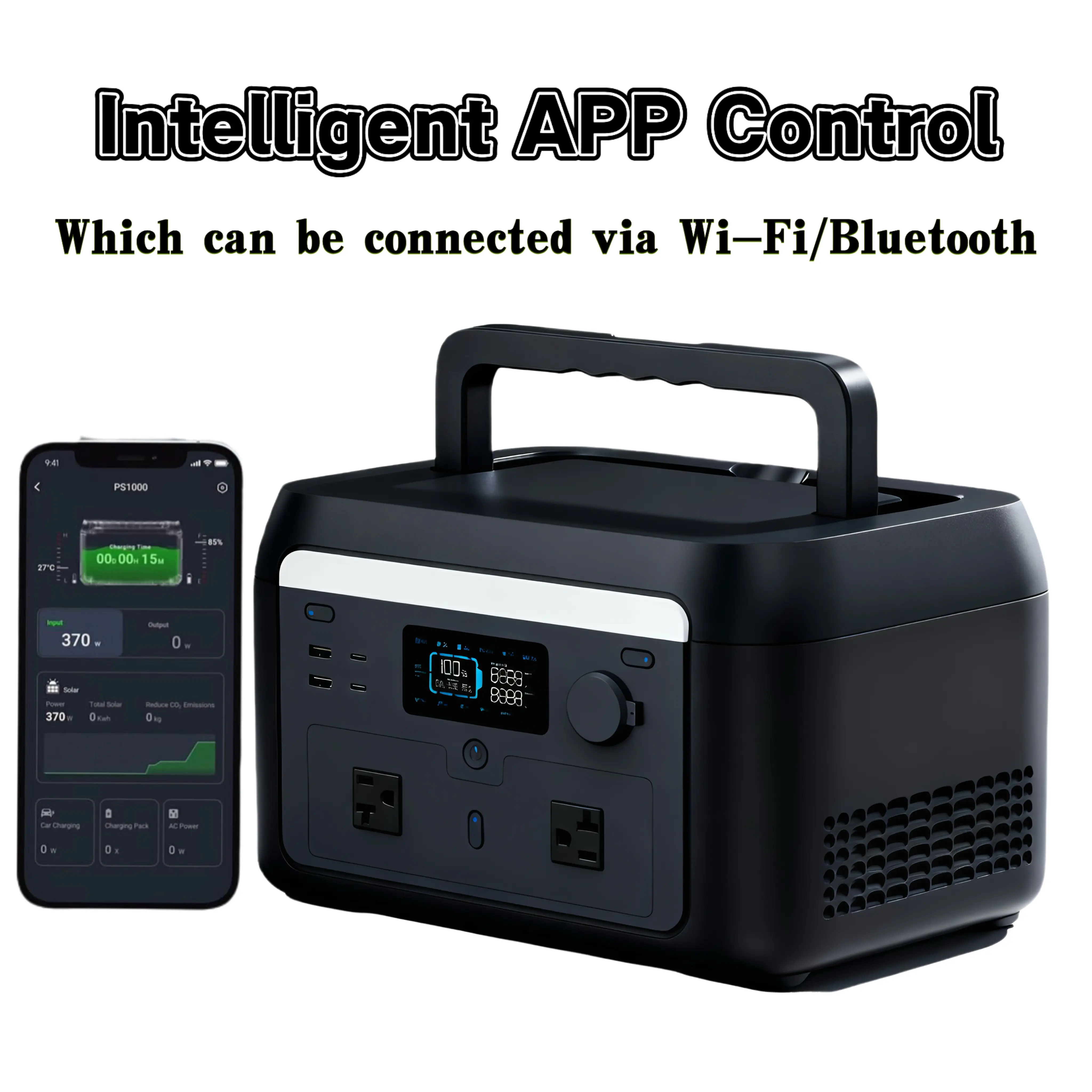 1000W-614.4Wh Secondary (Rechargeable) Portable AC Power Supply - 1.4H Fast Charge, 1500W Constant AC Output, Pure Sine Wave, WiFi/APP Control, Bluetooth, Suitable for Camping, Outdoor Trips, Smart Devices, USB-C, Manufacturer Warranty