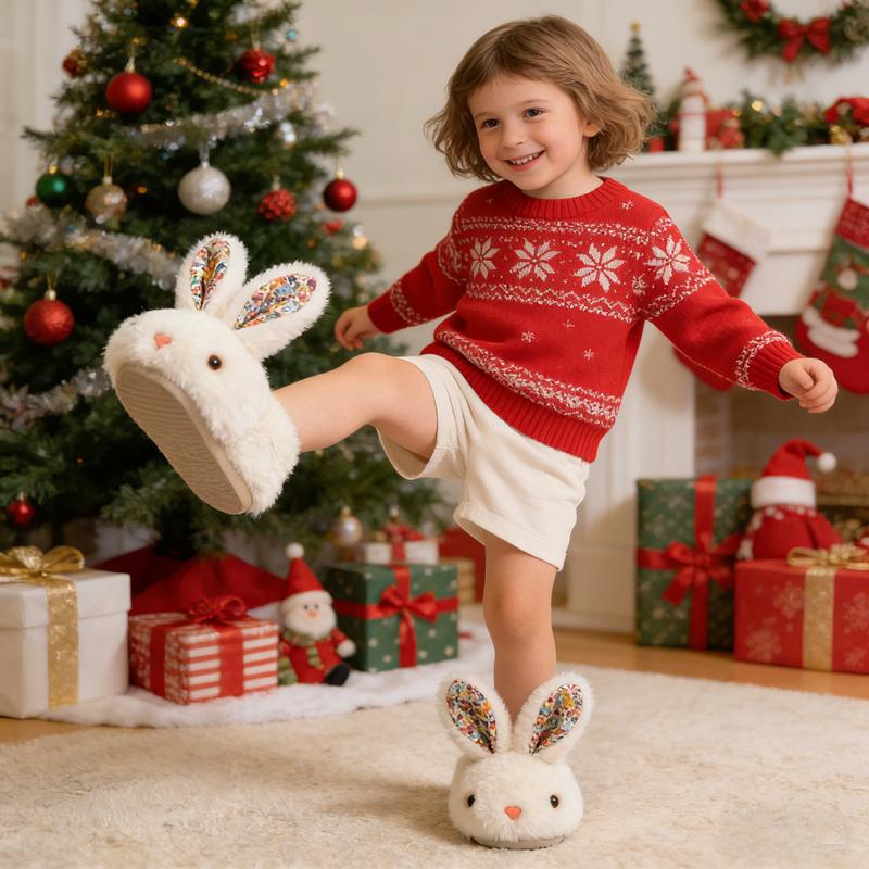 rosyclo Toddler & Kids Bunny Plush Slippers Adorable Fuzzy Design with Warm Lining Non-Slip Rubber Sole Cozy Indoor Winter Rabbit House Shoes for Girls & Boys Children