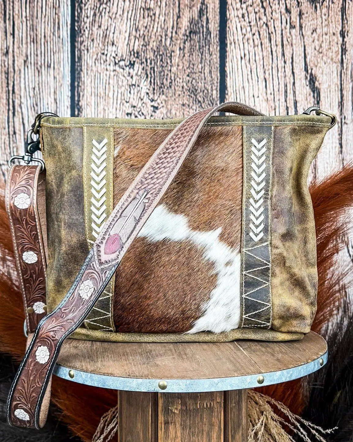 Cornell Rose Hair On Leather Bag by Myra Bag, Leather Shoulder Bags, Handbag Shoulder Bag