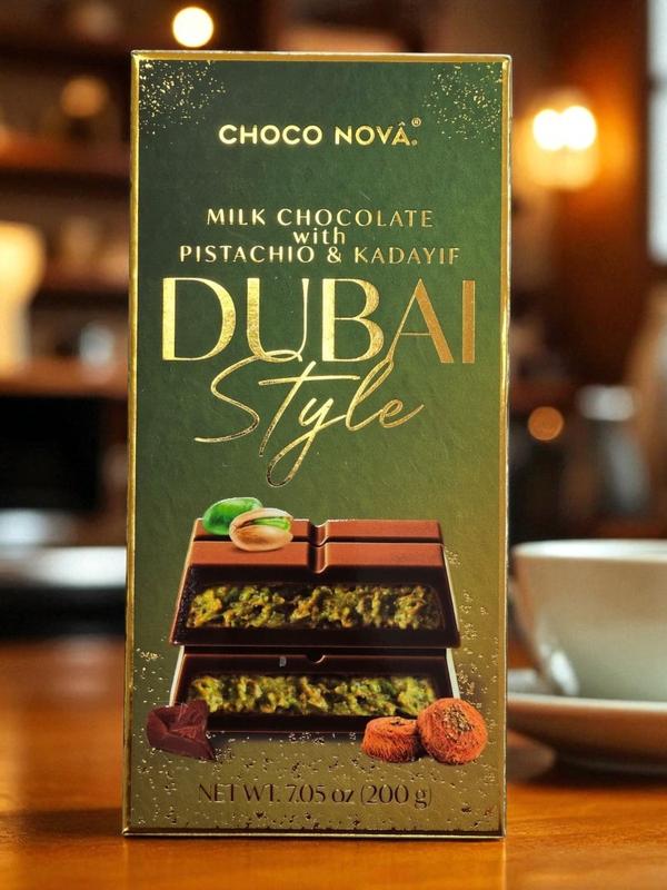 Choco Nova Dubai Chocolate Bar 7.05 oz / 200g – Premium Gourmet Chocolate, Handmade Luxury Treat, Premium Chocolate Filled with Knafeh