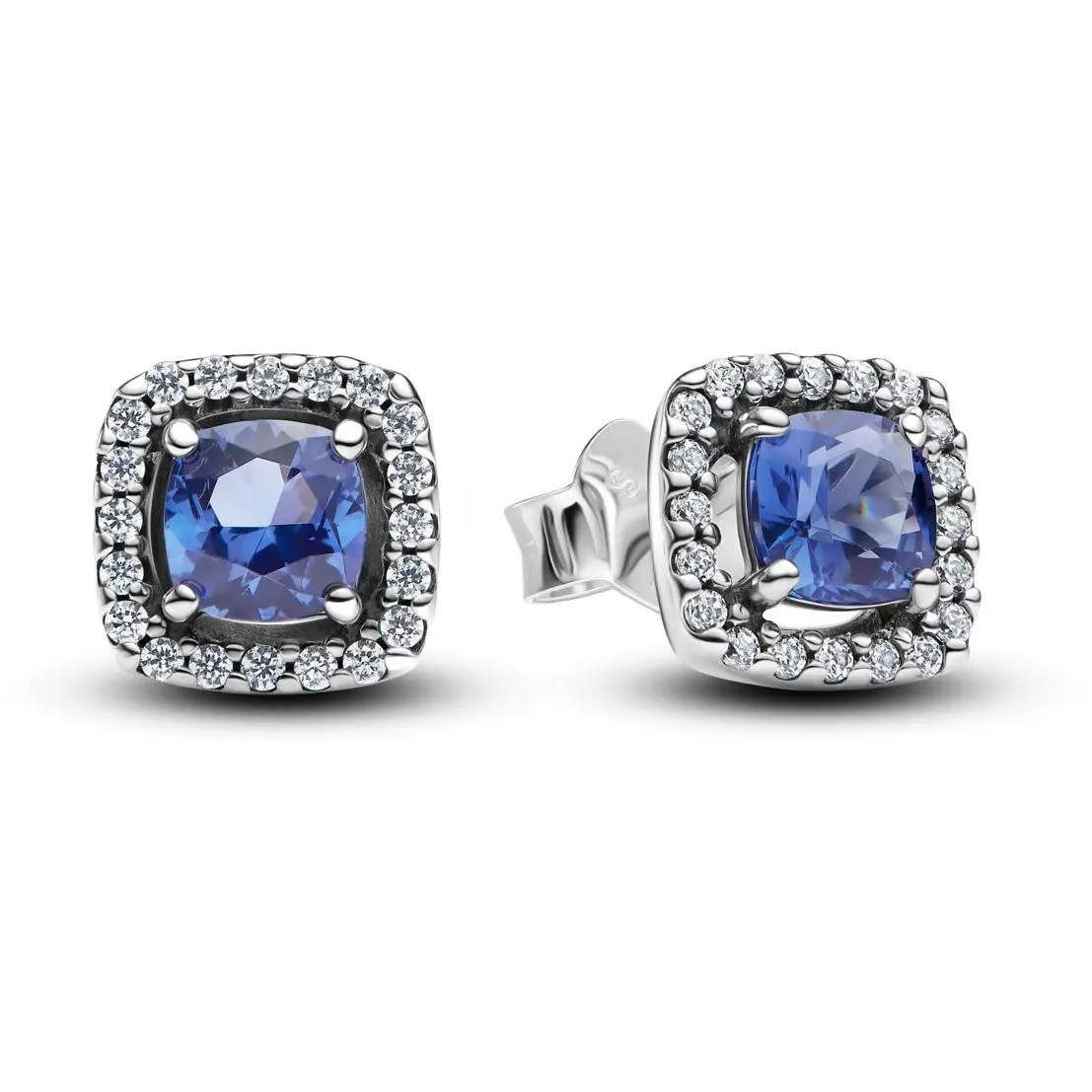 Pandora Timeless Sparkling Stones Square Halo Stud Earrings, Adult Halo Jewelry, Semiprecious Stone Accessory 293551C01, Adults, Blue Halo
