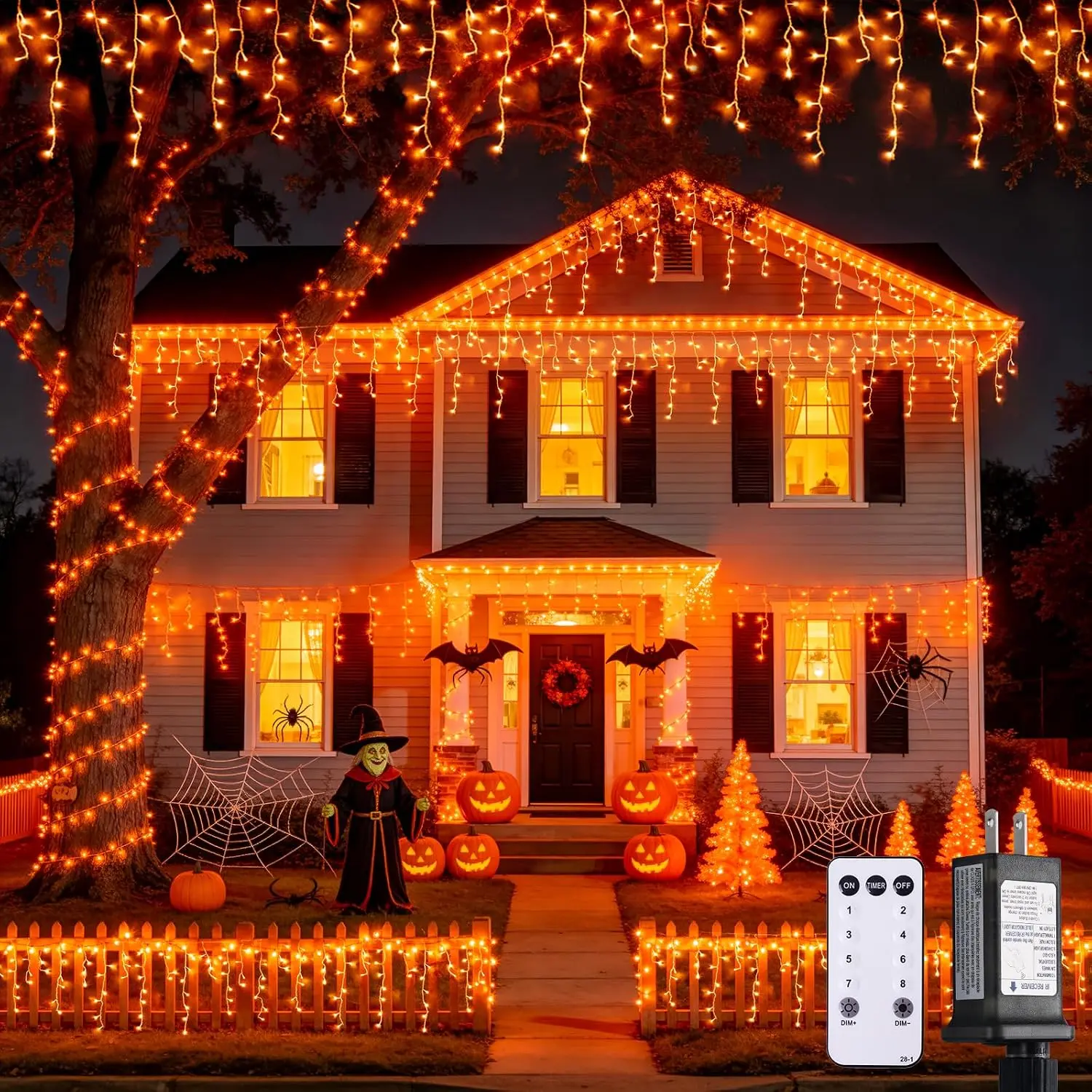 Orange Halloween Lights Outdoor, 38.8 FT 400 LED | Connectable Icicle Lights Waterproof, 8 Modes Strings Lights Plug in for Fireplace Patio Fall Halloween Decor