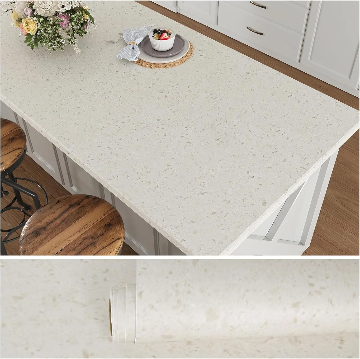 VEELIKE Off White Flecked Granite Contact Paper for Countertops, Peel and Stick Waterproof Marble Contact Paper, 24''x118'' Self Adhesive Vinyl Countertop Wallpaper for Bathroom Kitchen Counter Top