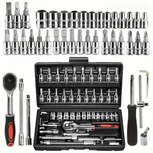 46-Piece Manual Tool Kit for Car & Mechanical Maintenance - Includes Socket Wrench Sets, Screwdriver Heads, Hex Keys, Durable Storage Boxes - Battery-Free for Convenience Black Friday Multi-Tool