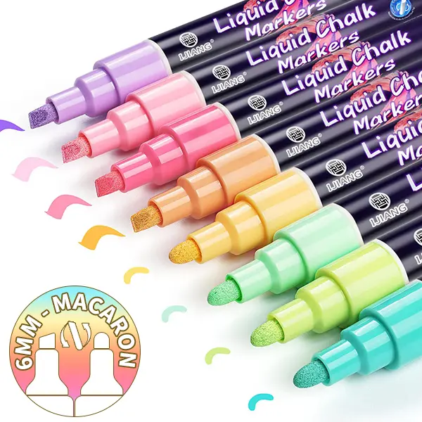 Wet Erase Colorful Marker Pens, Erasable Chalkboard Markers with Macaron/Neon/Metallic Hues, 6-10mm Reversible Tips for Blackboard, Whiteboard, DIY Kits & Creative Projects sohochic