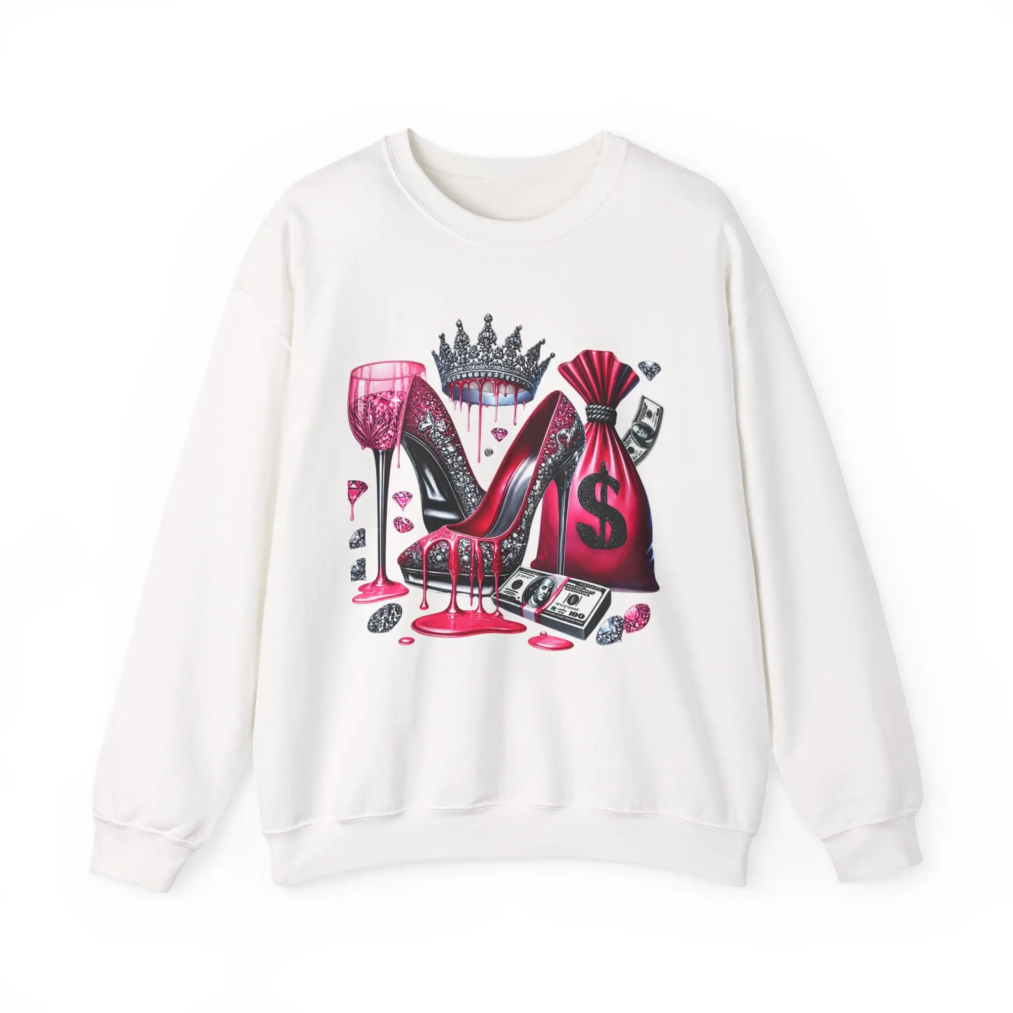 Glam Money Heels Sweatshirt, Dripping Crown Stiletto Crewneck, Boss Lady Money Sweater, Gift for Her