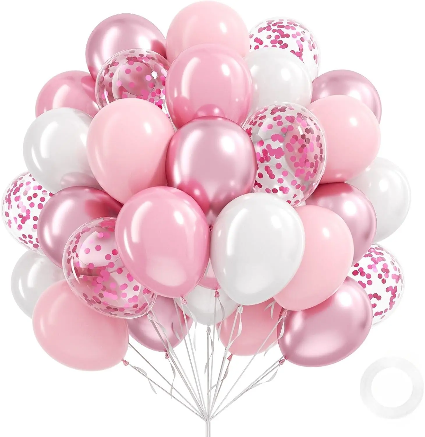 60pcs Light Pink and White Balloons, 12inch Pearl Light Baby Pink Confetti White Balloons for Wedding Bridal Shower Baby Shower Pink Birthday Decorations