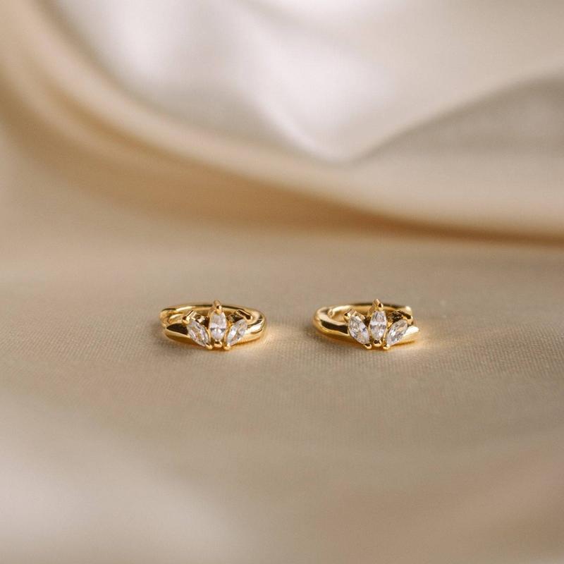 Giana Marquise Huggies by Caitlyn Minimalist - Dainty Floral Diamond Earrings - Delicate Wedding Jewelry - Bridesmaids Gift Giana Marquise Huggies by Caitlyn Minimalist - Dainty Floral Diamond Earrings - Delicate Wedding Jewelry - Bridesmaids Gift