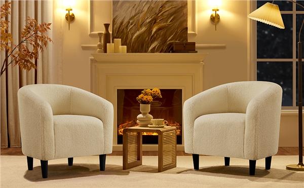 Yaheetech Barrel Chair, Furry Accent Chair with Soft Padded Armrest, Fuzzy Club Chair for Living Room/Bedroom/Reading Room/Guestroom