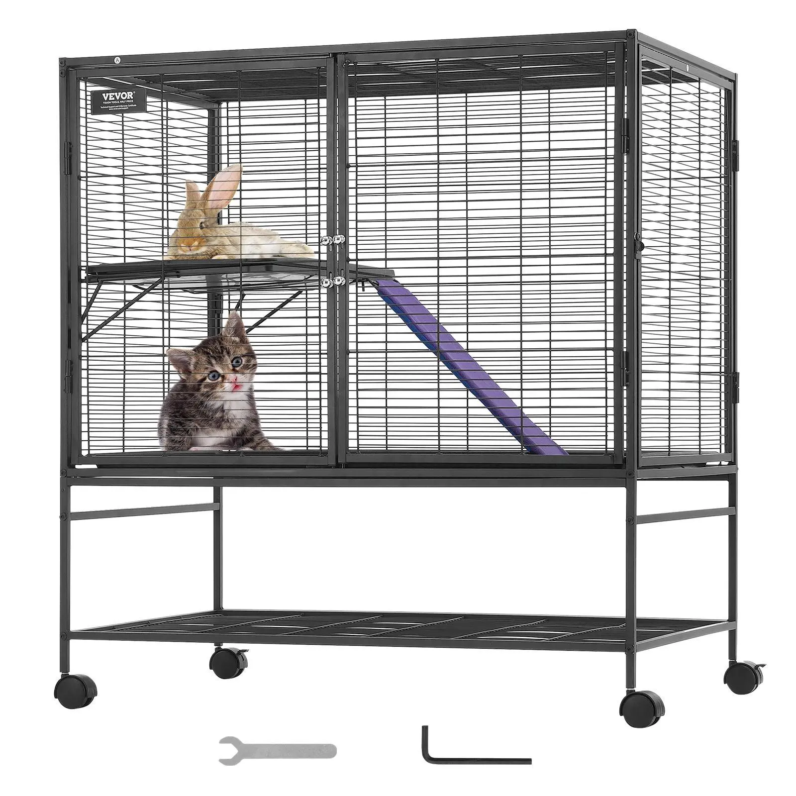 【SummerFinds】VEVOR 39" Rolling Metal Ferret Cage,  , Large 2-Tier Critter Nation Cage, Small Animal Cage with Ramps & Tray, Easy to Set up for Pet Rats, Hamster, Guinea Pig, Chinchilla, Squirrel, Hedgehogs, Bunny