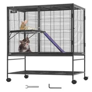 【FathersDayGift】VEVOR 39" Rolling Metal Ferret Cage,  , Large 2-Tier Critter Nation Cage, Small Animal Cage with Ramps & Tray, Easy to Set up for Pet Rats, Hamster, Guinea Pig, Chinchilla, Squirrel, Hedgehogs, Bunny
