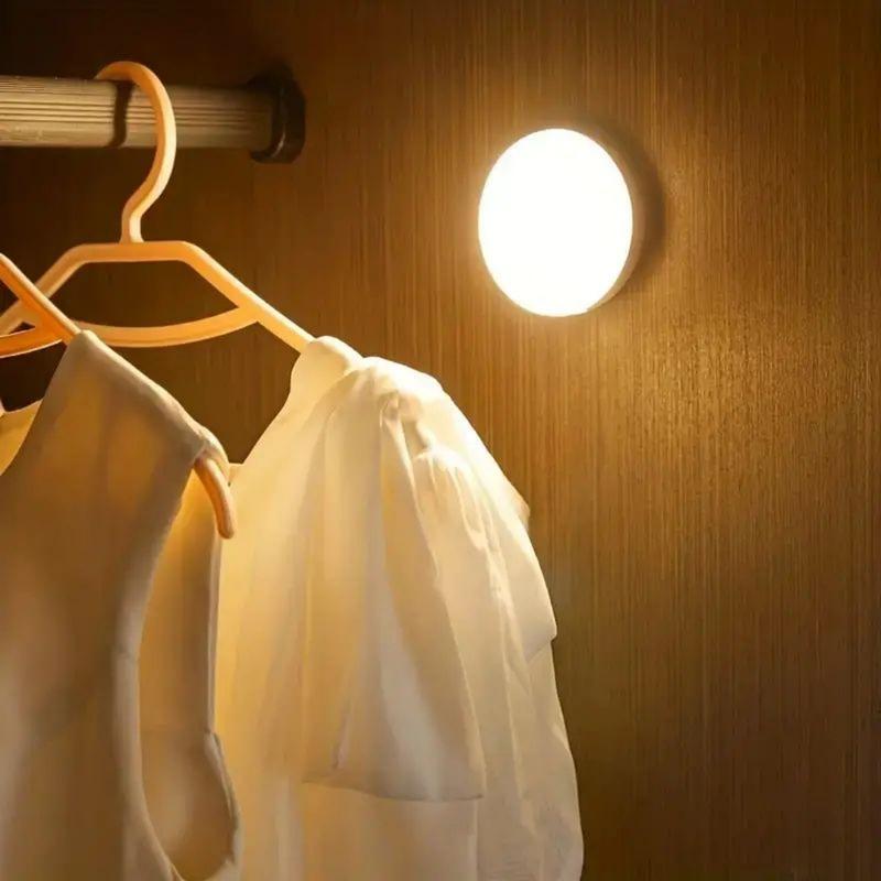 5-10 LEDs Motion Sensor Light, USB Rechargeable Round LED Light, Dimmable Night Light for Bathroom, Storage Cabinet, Stairway, Corridor & Office Space