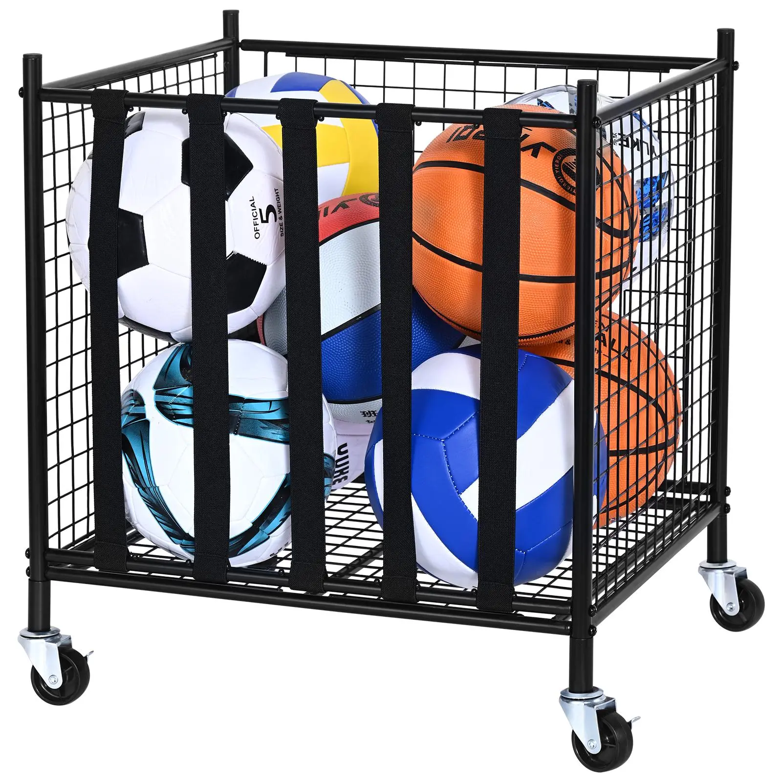 【SummerFinds】VEVOR Rolling Sports Ball Storage Cart,  Lockable Basketball Cage with Elastic Straps, Sport Equipment Holder Organizer for Indoor Outdoor, Steel Storage Rack for Garages, Playgroup, Gym and Schools Smooth