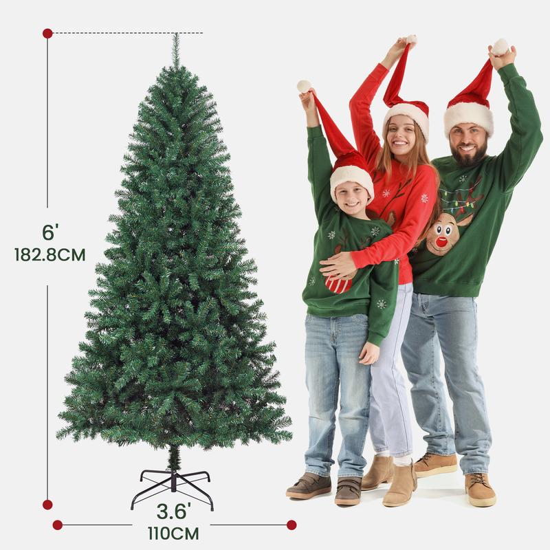 6FT Artificial Christmas Tree, Premium Hinged Spruce, Metal Hinges & Foldable Base, Garland Celebration Decorating for Holiday