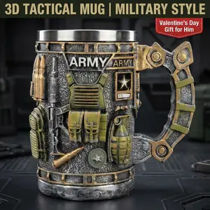 Army Tactical 3D Mug Military Resin Coffee Cup Gear Style Design Cool Gift for Men Veterans Soldiers Dad Husband Unique Patriotic Collectible Drinkware Perfect for Birthdays Holidays Special Occasions party cup perfect gift