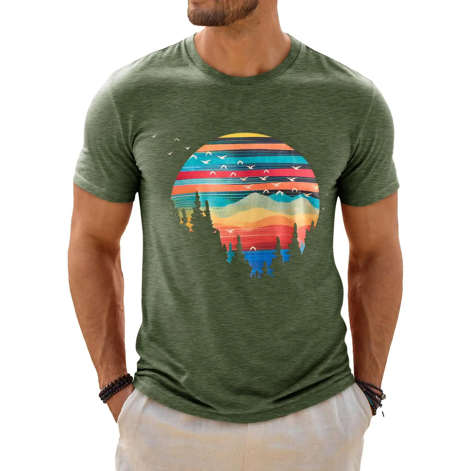 Runcati Mens Short Sleeve T-Shirts Graphic Crewneck Casual Printed Tee Summer Beach Hawaiian Vintage Shirts