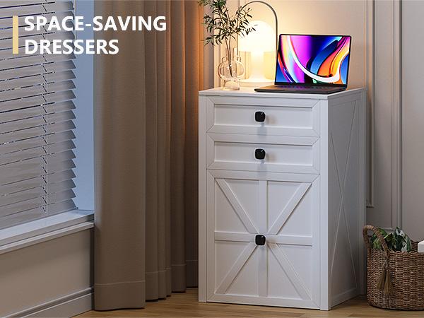 Miu Farmhouse 3 in 1 Vanity with Mirror, 3-Color Adjustable Lighting, Cushioned Stool for Bedroom Organization & Beauty Routines