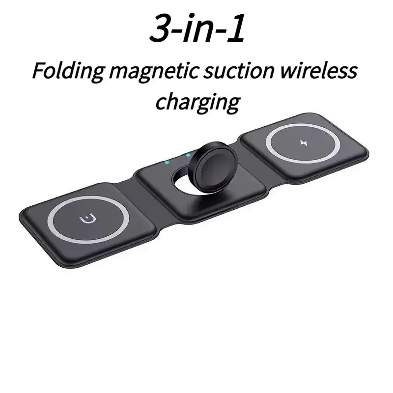 15w Foldable Magnetic Three-In-One Wireless Mobile Charger, Compatible with Apple, Android, Watches, Earphones, Fast Charging Solution