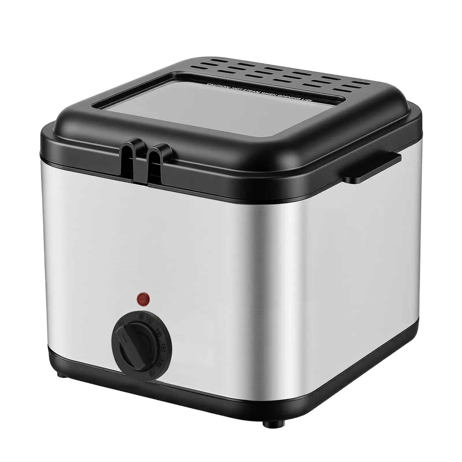 110V (US Standard Plug) Compact Stainless Steel Basket Electric Deep Fryer, 1000W 2.5L, 80-190℃ Adjustable Precise Temperature Control, Easy to Clean for Fried Chicken, Onion Rings, Home Kitchen Countertop Deep Frying Bakeware